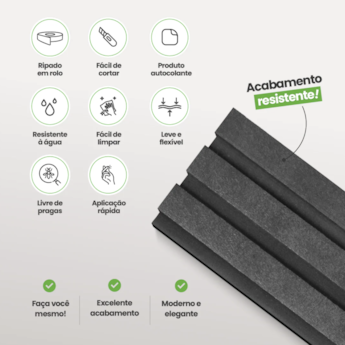 Painel Ripado Laminado Urban EVA Autocolante 10cm Meu Rodapé  Rolo 10m Black