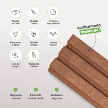 Painel Ripado Laminado Urban EVA Autocolante 10cm Meu Rodapé  Rolo 10m Bronze