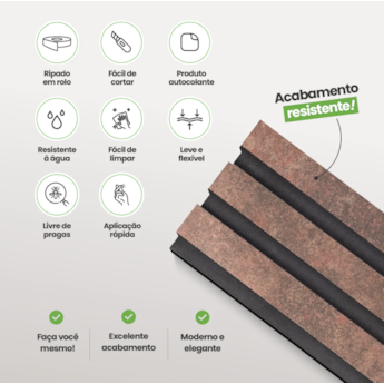 Painel Ripado Laminado Urban EVA Autocolante 10cm Meu Rodapé Rolo 10m Corten