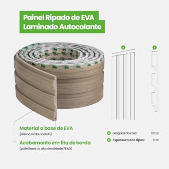 Painel Ripado Madeto EVA Autocolante 10cm Rolo 10m Madeto Carvalho Painel Ripado Madeto EVA Autocolante 10cm Rolo 10m Madeto Carvalho