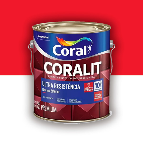 Tinta Esmalte Coralit Alto Brilho Vermelho 3,6l