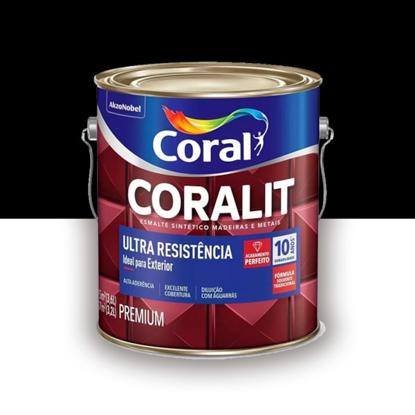 Tinta Esmalte Coralit Fosco Preto 3,6l